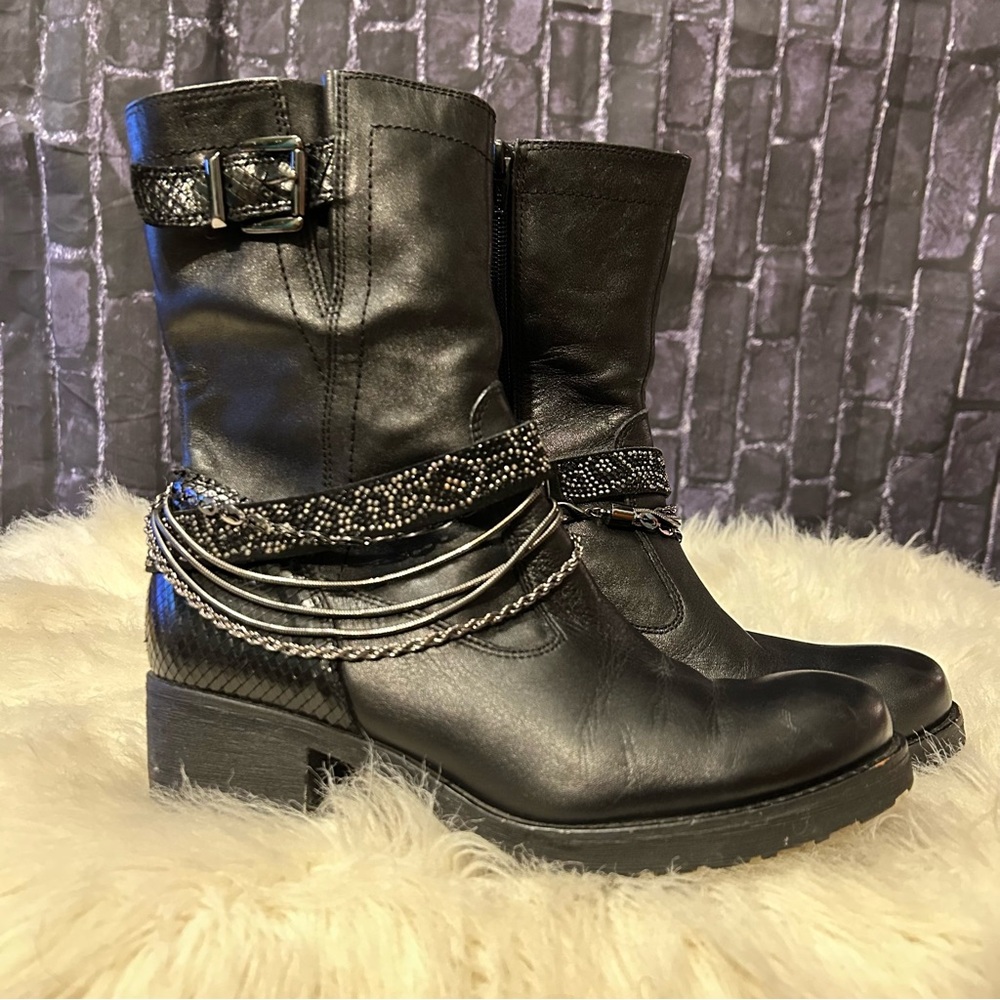 RARE MAM‘Zelle Dolmia Biker Moto Glam Leather Boots Sz. 38 EUC HTF